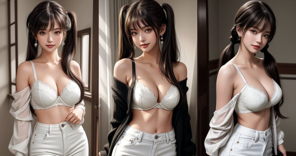 FASHION / White Jean / White Fashion / Pigtail Hair / AI Model / AI Concept Picture / AI Fashion