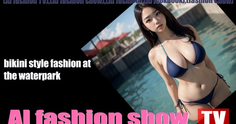 [ai fashion show TV]ai fashion model wearing bikini swimwear at the waterpark